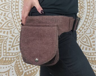 Nagar cotton hip bag. Brown/gray/black unisex utility belt pouch.