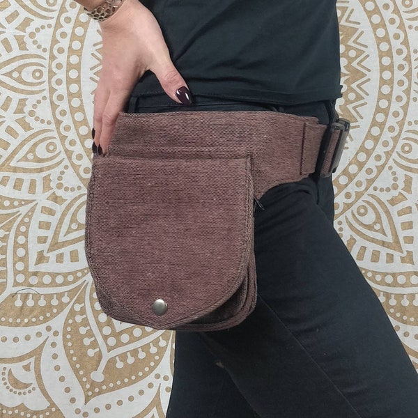 Sac de hanche Nagar en coton. Pochette ceinture utilitaire unisexe marron / grise / noire.