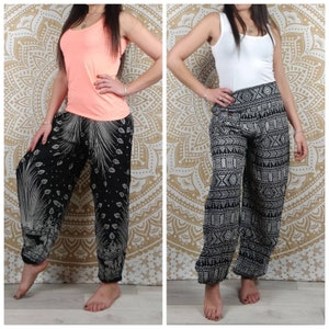 Pantalon harem Lampang. Pantalon fluide et léger avec élastique aux chevilles. Imprimé ethnique. image 1