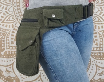 Bhorol cotton hip bag. Green/Brown/Black Unisex Utility Belt Pouch.