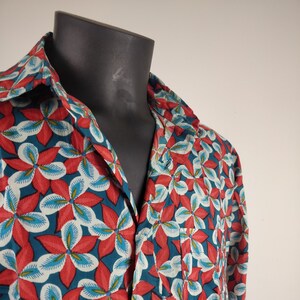 Rama men&#39;s long-sleeved shirt. Cotton shirt. Red floral pattern.