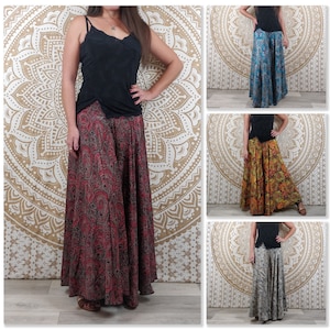 Pantalon femme Sirohi en soie indienne. Pantalon jupe. Imprimé ethnique rouge et noir / jaune et orange / bleu / paisley gris et noir image 1