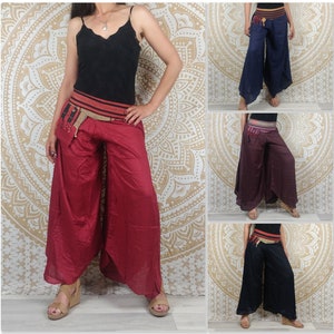 Phaya pants. Palazzo pants with wide woven belt. Red/brown/blue/black.