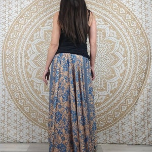 Nishana long skirt in Indian silk. Maxi flared boho skirt. Blue and orange floral print / black and red / brown and green paisley. image 4