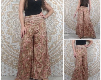 【値下げ】シルクパンツ　インド　ゴンド画 インドシルクのアジータ女性用パンツ。ゆったりとしたボヘミアン
