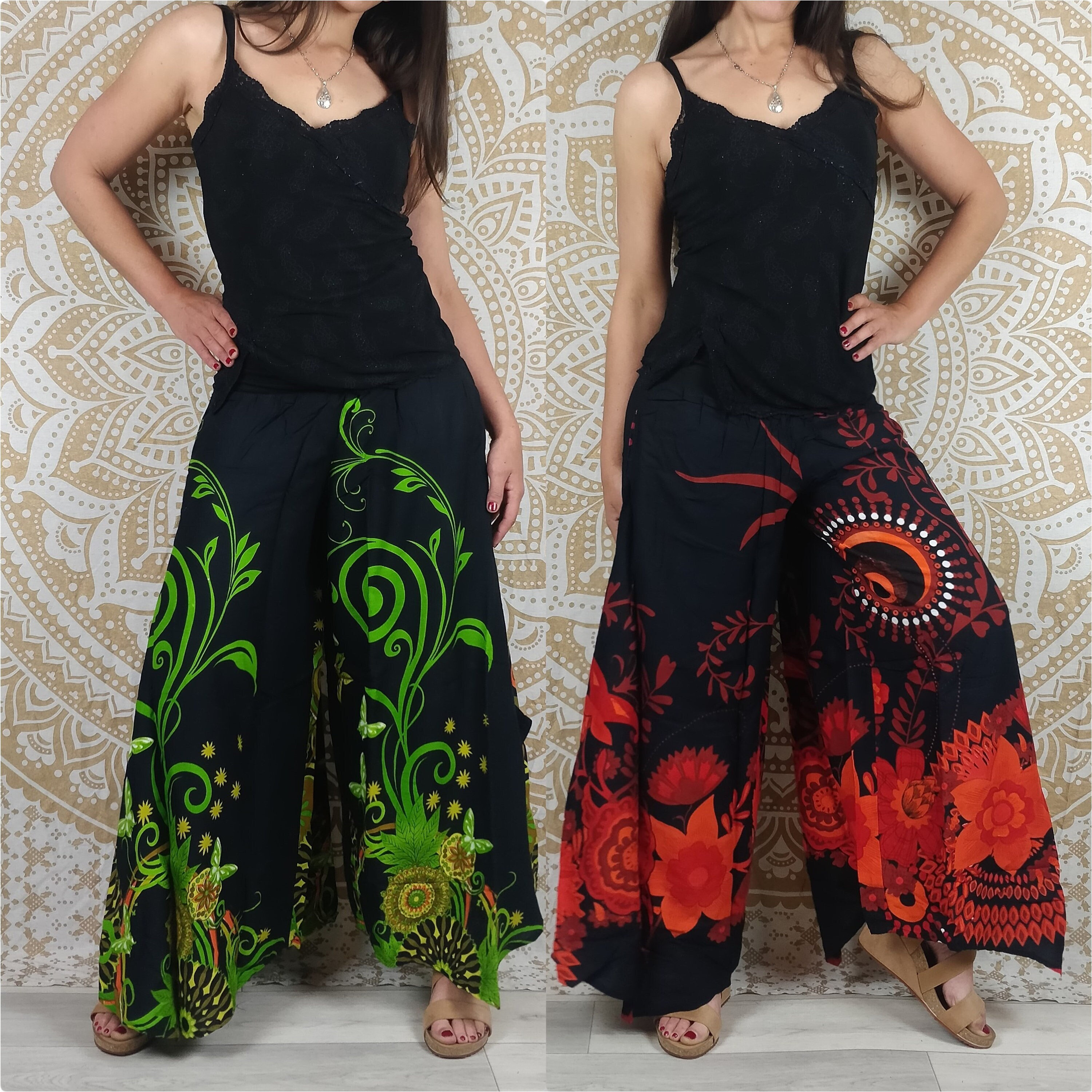 Pantalon Palais Patchwork Pour Femme Style Ethnique Avec Taille