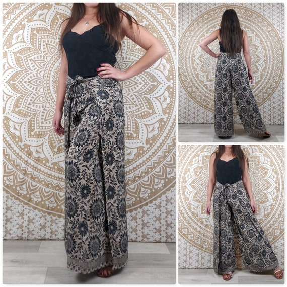 パンツ SOSNOVSKA FLORAL WRAP FRONTO PANTS Solid Color Wrap Pants, Lightweight and Flowy Wrap Around
