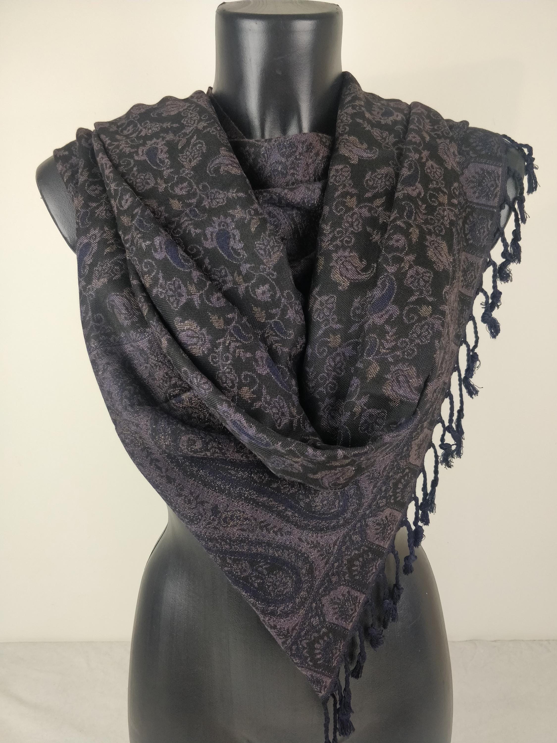 Écharpe Longue Vintage 100% Soie - Motif Paisley Violet - Homme