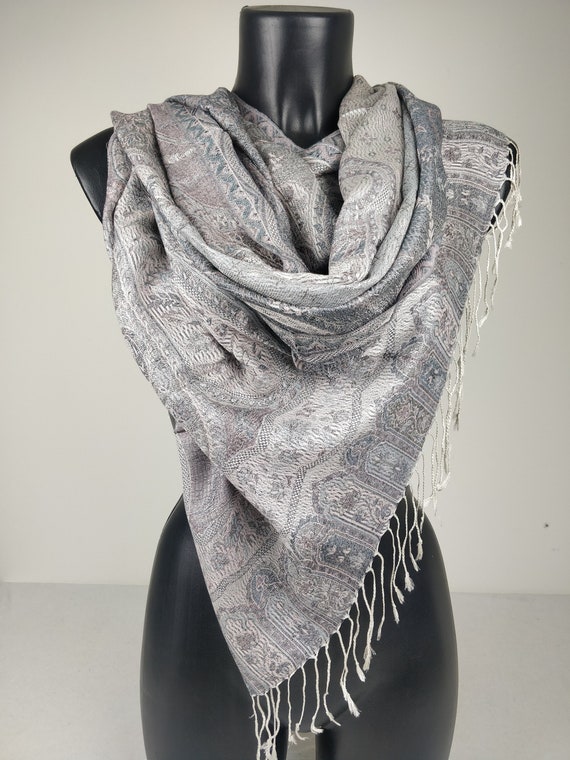 Sciarpa Pashmina 40X80" Scialle Avvolgente, Paisley Nero - Foto 7