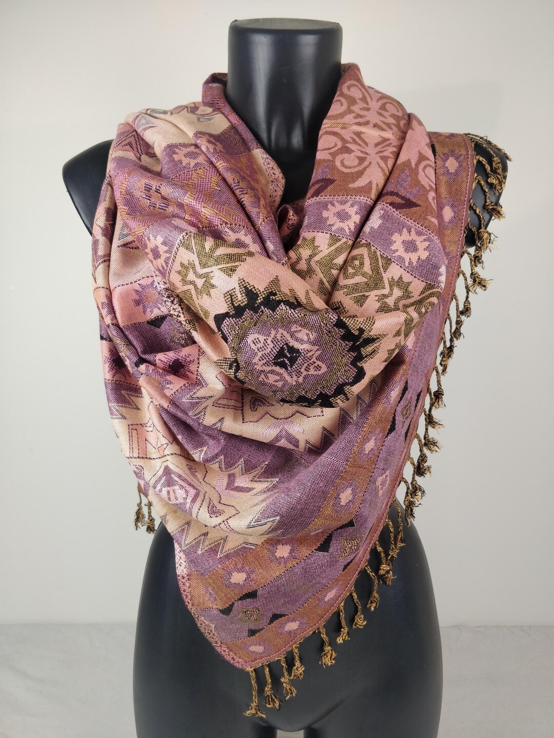Reversible Arsena Viscose Pashmina. Scarf With Geometric Inca-style ...