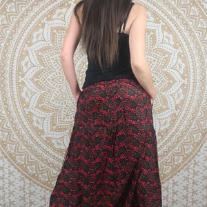 Cotton Haria pants. Harem pants / Adjustable skirt pants with pockets. Green/blue/black and red geometric print. image 7