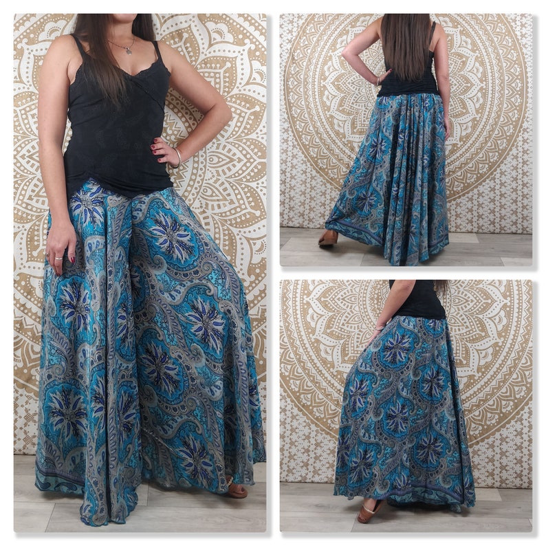 Pantalon femme Sirohi en soie indienne. Pantalon jupe. Imprimé ethnique rouge et noir / jaune et orange / bleu / paisley gris et noir image 5