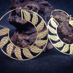 Large oversized boho earrings. Maxi ethnic hoop earrings in brass / silver-plated brass.