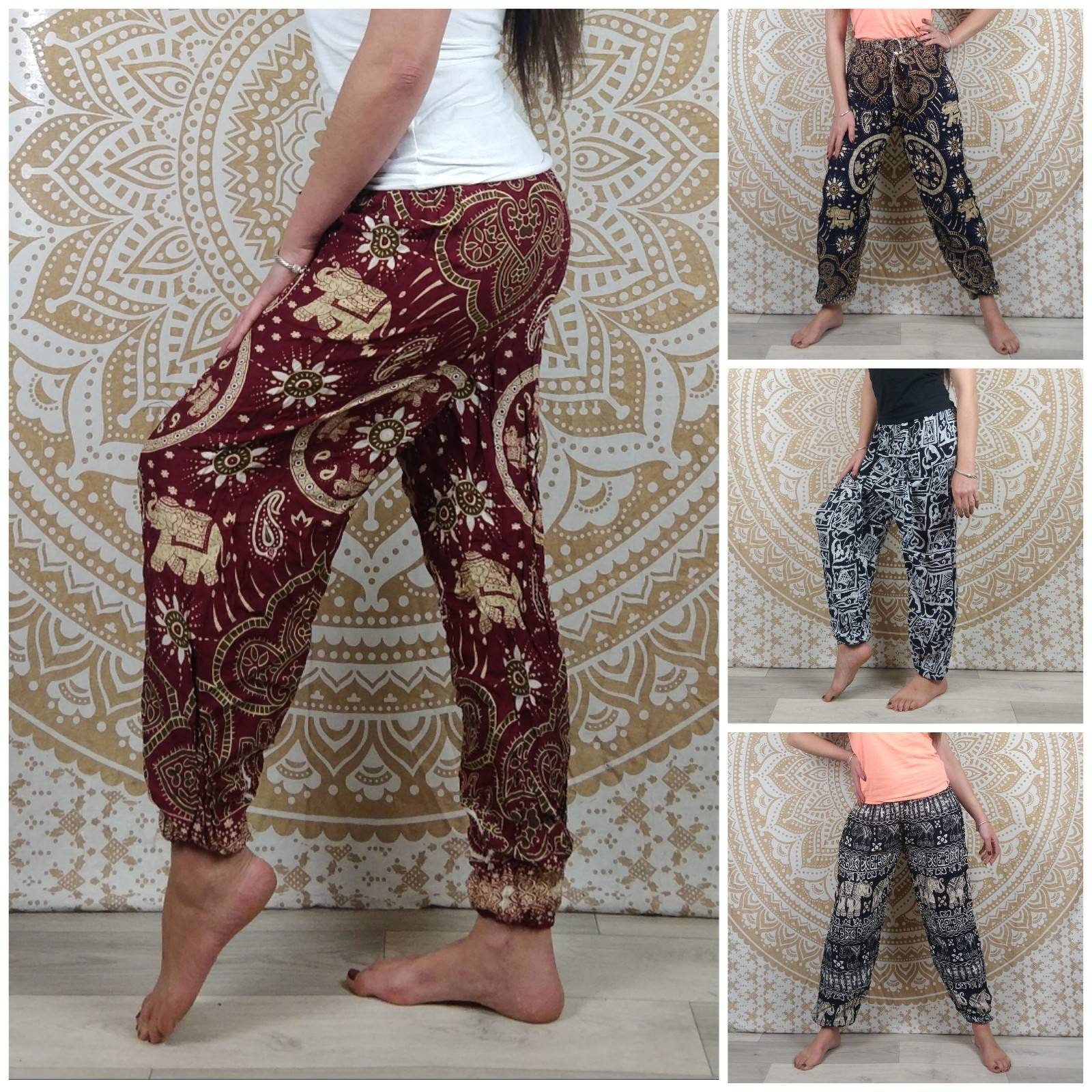 Paisley Thai Hill Tribe Fabric Women's Harem Pants with Ankle Straps