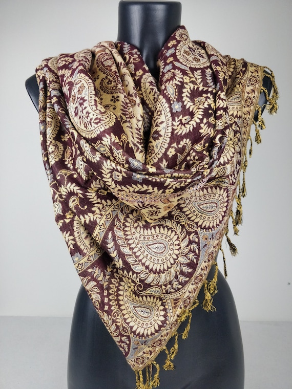Sciarpa Pashmina Donna In Seta E Cashmere - Stampa Paisley Nero E - Foto 5