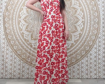 Indra Maxi Dress. Adjustable, Flared, Short-sleeved Bohemian Dress With  Pockets. Red and White Floral Print. Floral Dress. Boho Dress. - Etsy Canada
