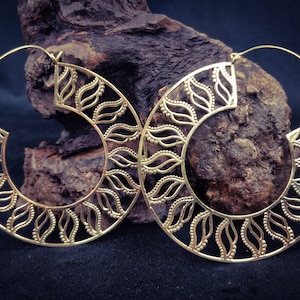 Large oversized boho earrings. Maxi ethnic hoops in brass / silver-plated brass.