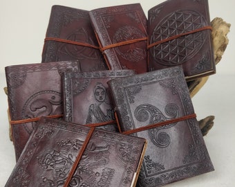 Journal en cuir avec papier recyclé (12,5 cm x 9 cm). Journal , carnet, carnet de croquis. Arbre de vie, Ganesh, Bouddha, Ohm.