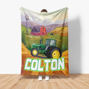 Toddler Tractor blanket, Custom blanket for boys, Personalize name blanket, Baby boy name blanket, Fleece blanket boys, Grandson gifts m0011