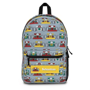 Race car backpack for boys, Personalize name back pack for boy, Custom large bookbag, School knapsack kid, Duffel bag toddler school sm0008