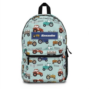 Tractor backpack for boys, Personalize name back pack for boy, Custom large bookbag, School knapsack kid, Duffel bag toddler school sm0005