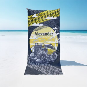 Personalized beach towel for kids, 35x60 custom large beach towel for boys with truck, Kids beach towel, Custom name bath towel bt0010