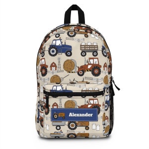 Tractor backpack for boys, Personalize name back pack for boy, Custom large bookbag, School knapsack kid, Duffel bag toddler school sm0004