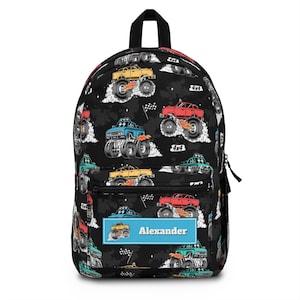 Monster truck backpack for boys, Personalize name back pack for boy, Custom large bookbag, School knapsack kid, Duffel bag toddler sm0015