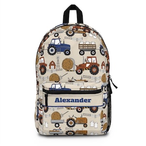 Tractor backpack for boys, Personalize name back pack for boy, Custom large bookbag, School knapsack kid, Duffel bag toddler school sm0004