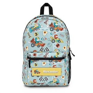Race car backpack for boys, Personalize name back pack for boy, Custom large bookbag, School knapsack kid, Duffel bag toddler school sm0010