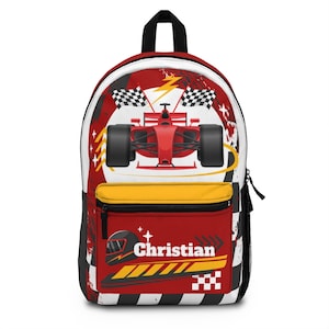 Race car book bag, Backpack boys personalize, Toddler backpack, School kids back pack for boys, Monogram large backpack for toddlers b0016