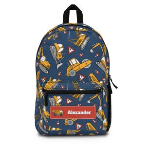 Construction truck backpack for boys, Personalize name bag boy, Custom large bookbag, School knapsack kid, Duffel bag toddler school sm0017