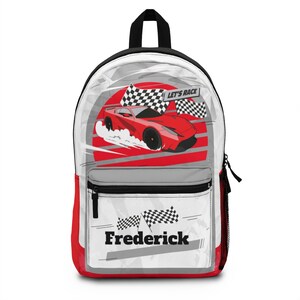 Race car book bag, Backpack boys personalize, Toddler backpack, School kids back pack for boys, Monogram large backpack for toddlers b0014