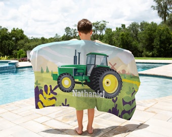 Tractor beach towel, Personalized beach towel for kids, 35x60 custom large towel for boys, Kids beach towel, Custom name bath towel bt0013