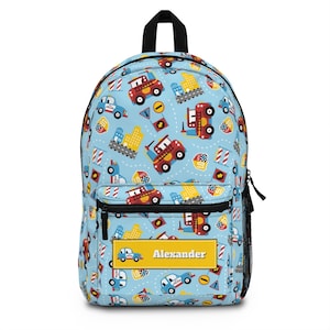 Fire truck backpack for boys, Personalize name back pack for boy, Custom large bookbag School knapsack kid, Duffel bag toddler school sm0009