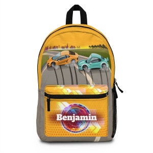 Race car book bag, Backpack boys personalize, Toddler backpack, School kids back pack for boys, Monogram large backpack for toddlers b0004