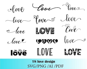 Liebe svg / Liebe Wort Kalligraphie svg / Liebe svg Bundle Liebe Skript mit Herz / Valentines Png Designs / SVG Schneidedatei für Cricut