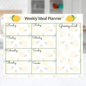 Lemons Meal Planner and Grocery List, Weekly Meal Planner, Printable Menu Planner, Kitchen Planner, Printable planner, Downloadable planner