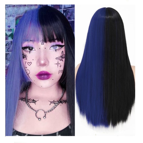 Lolita Half Purple Half Black Wig For Women Synthetic Wig With Etsy Uk