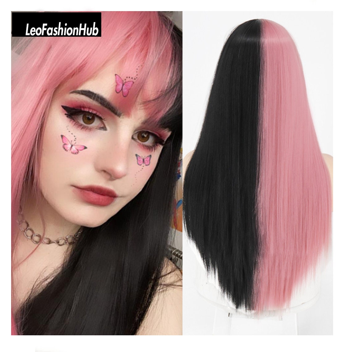 Half Black Half Pink Hair