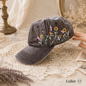 Hand Embroidered Daisy Hat, Wildflower Baseball Cap, Personalized Nature Gift for Her