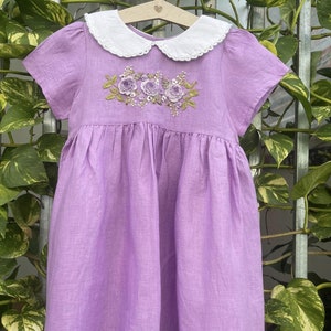 Custom Hand Embroidered Dress for Girls, Smocked Dress Children, Girls Soft Linen Dress, Toddler Dress, Baby Dress, Girl Dress, Kids Dress