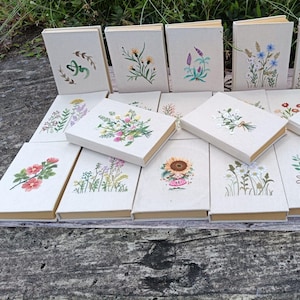 Personalized Notebook Wildflowers Hand-Embroidered, Custom Name Floral Diary for Mom, Fabric Hard Cover Journal, Handmade Wedding Guest Book
