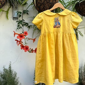 Custom Hand Embroidered Dress for Girls, Smocked Dress Children, Girls Soft Linen Dress, Toddler Dress, Baby Dress, Girl Dress, Kids Dress