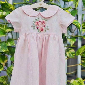 Custom Hand Embroidered Dress for Girls, Smocked Dress Children, Girls Soft Linen Dress, Toddler Dress, Baby Dress, Girl Dress, Kids Dress