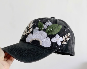 Hand Embroidered Floral Hat, Personalized Baseball Cap, Custom Hand Embroidered Hat, Vintage Embroidered Floral, Hat For Woman, Gift For Her