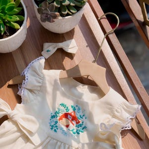 Custom Hand Embroidered Dress for Girls, Smocked Dress Children, Girls Soft Linen Dress, Toddler Dress, Baby Dress, Fox Children Dress