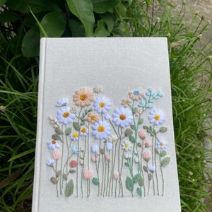 Personalized Wildflowers Handmade Notebook, Vintage Hand Embroidered Notebook, Fabric Cover Notebook, Custom A5 Notebook, Secret Notebook