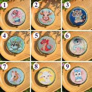 Custom Embroidered Mirror, Hand Embroidered Animal Mirror, Personalized Embroidered Mirror, Compact Mirror, Pocket Mirror, Bridesmaid Gift