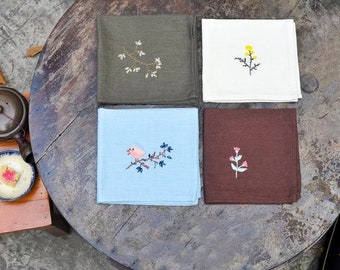 Hand Embroidered Linen Handkerchief, Floral Gift